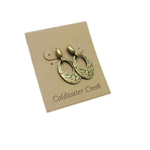 Coldwater Creek NOS Gold Tone Hammered Donut Dangle Earrings - Picture 2 of 4